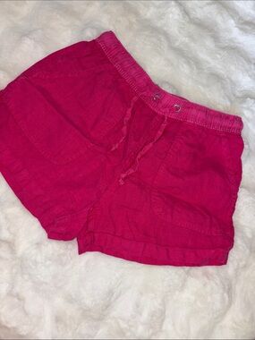 Women's Fuchsia Drawstring Linen-Blend Shorts